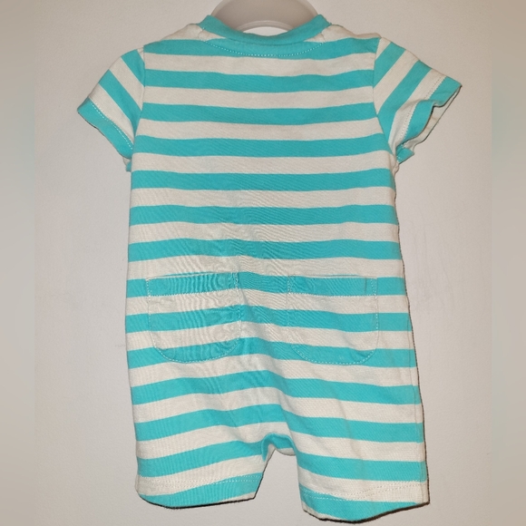 🐘 Vintage Gymboree Elephant Oasis Gray Teal Blue Striped Onesie Outfit 0-3 - Picture 2 of 5